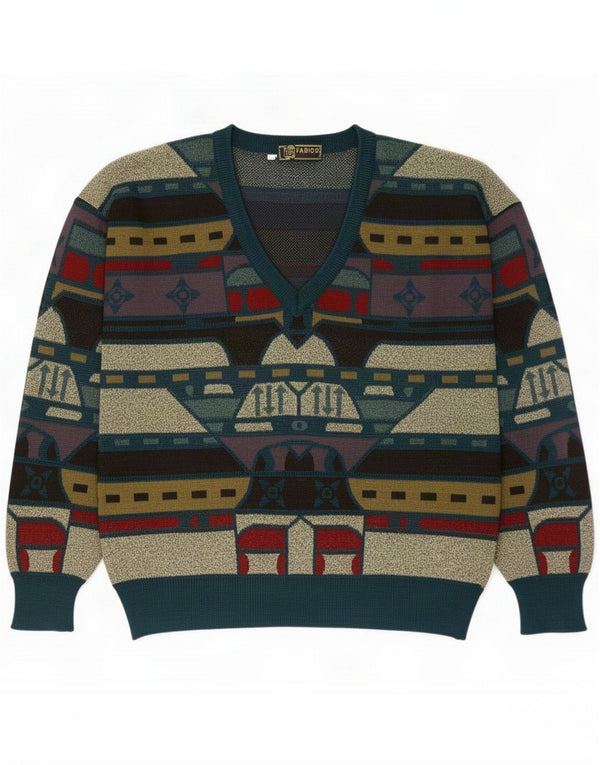 Fabio D Mens V-Neck Jumper Sweater Medium Multicoloured Colourblock