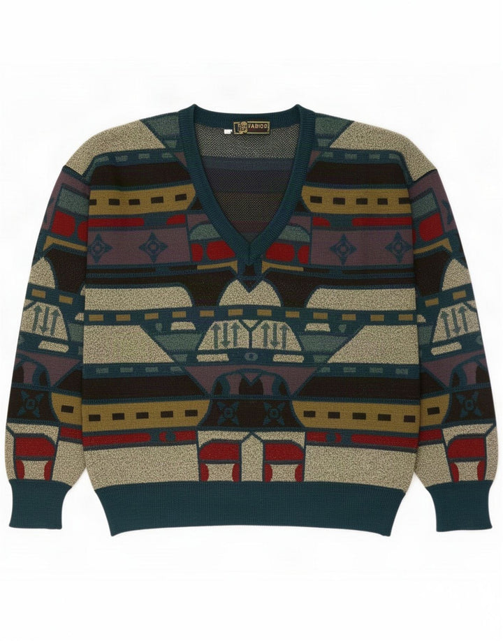 Fabio D Herre V-hals sweater Medium Flerfarvet Colourblock