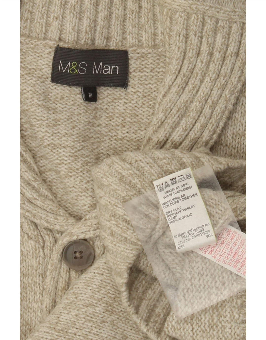 Marks & Spencer Herre Shawl Neck Jumper Sweater Medium Green Flecked Acryl