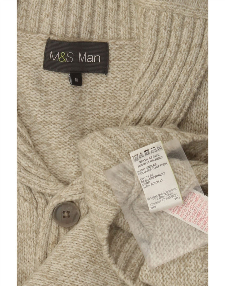 Marks & Spencer Herre Shawl Neck Jumper Sweater Medium Green Flecked Acryl