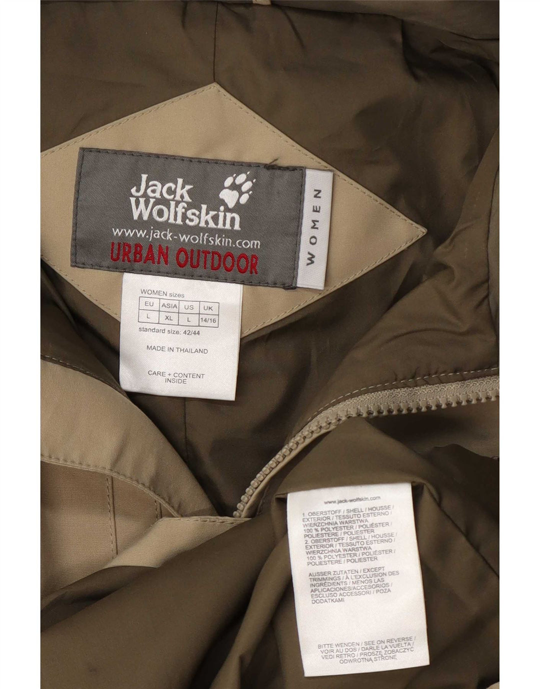 Jack Wolfskin Dame Hooded Utility Jacket UK 14/16 Large Khaki Polyester