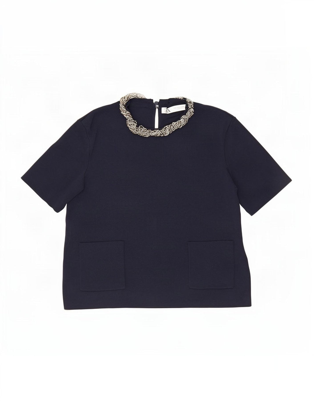 Zara Womens Crop Bluse Top UK 12 Medium Navy Blue Viscose