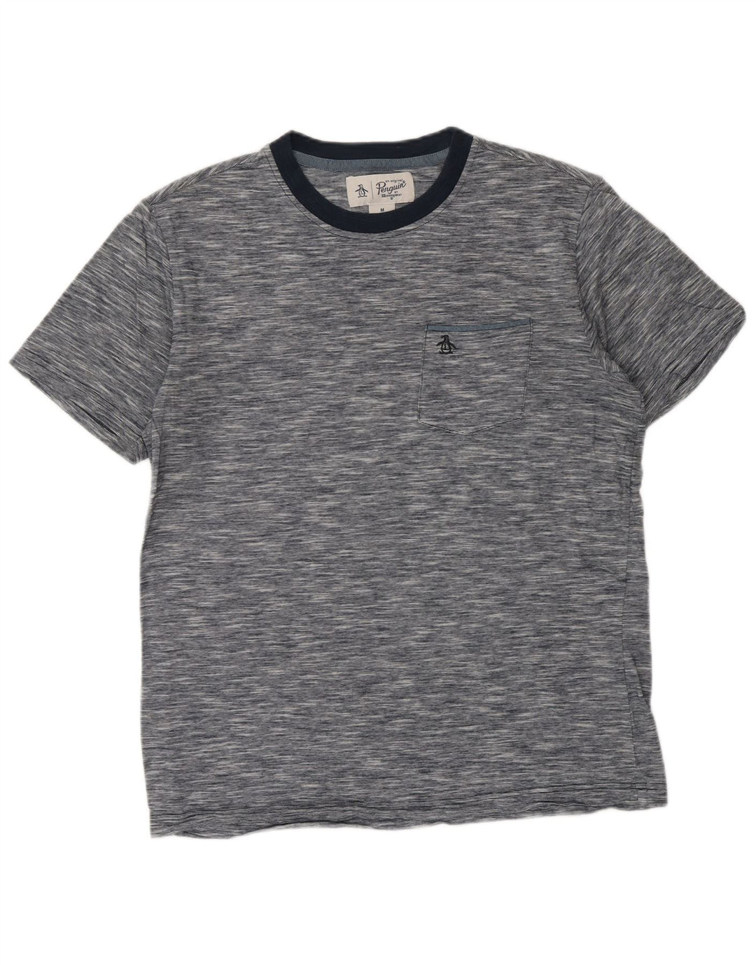 PENGUIN Herre T-shirt Top Medium Navyblå Flecked Bomuld