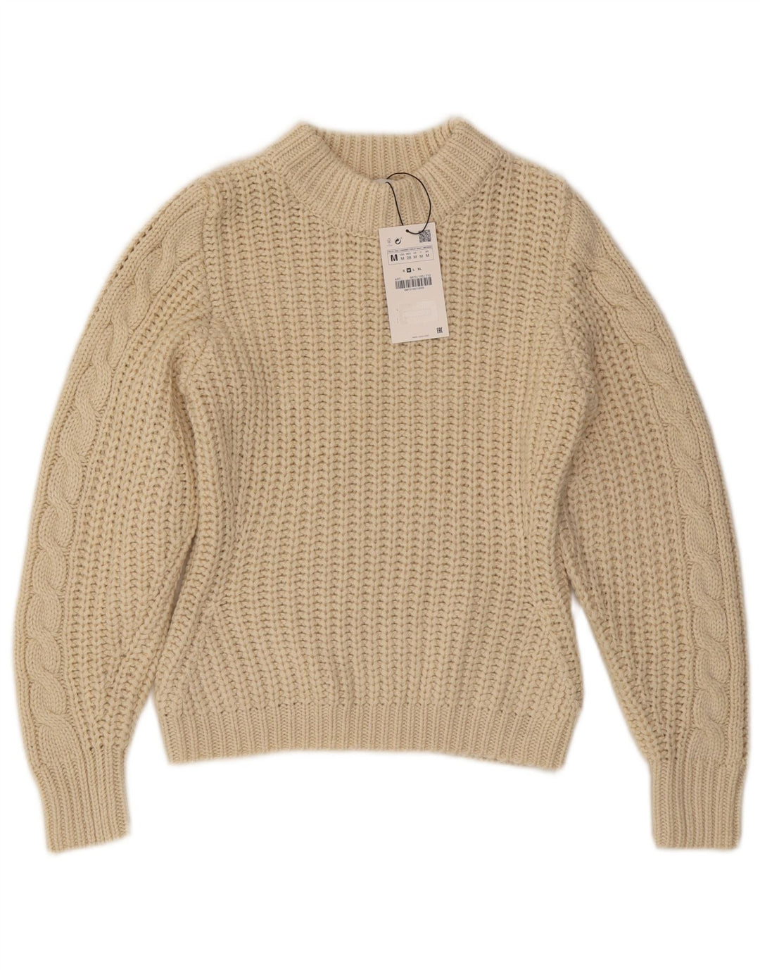 ZARA Dame Crop Turtle Neck Jumper Sweater UK 14 Medium Beige Polyester