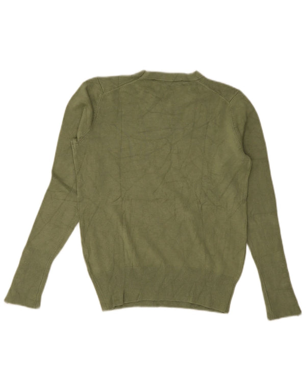 Zara Womens Crop Crew Neck Jumper Sweater UK 12 Medium Green Viscose