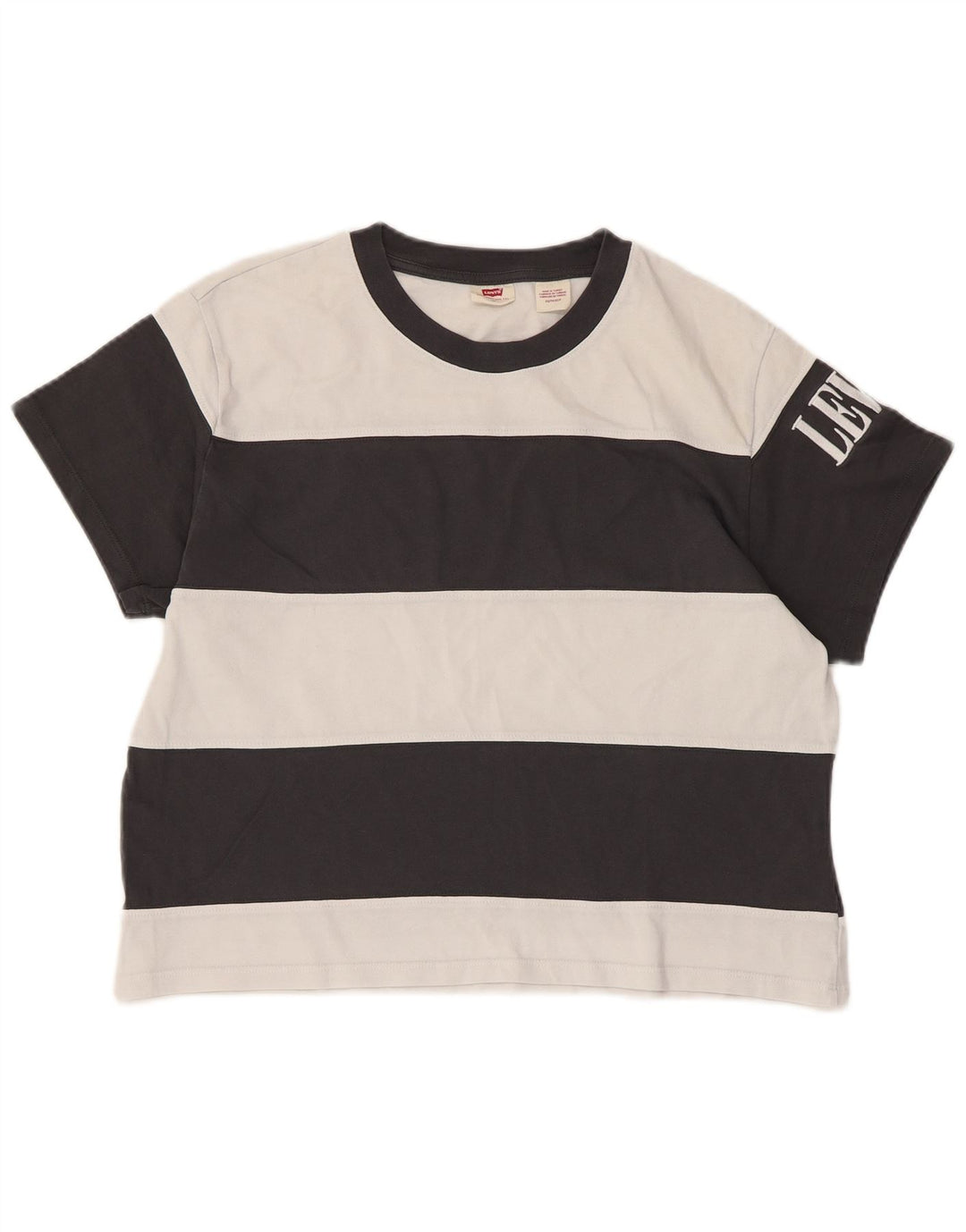 Levi's Womens Crop Oversized grafisk T-shirt top UK 6 XS sort stribet