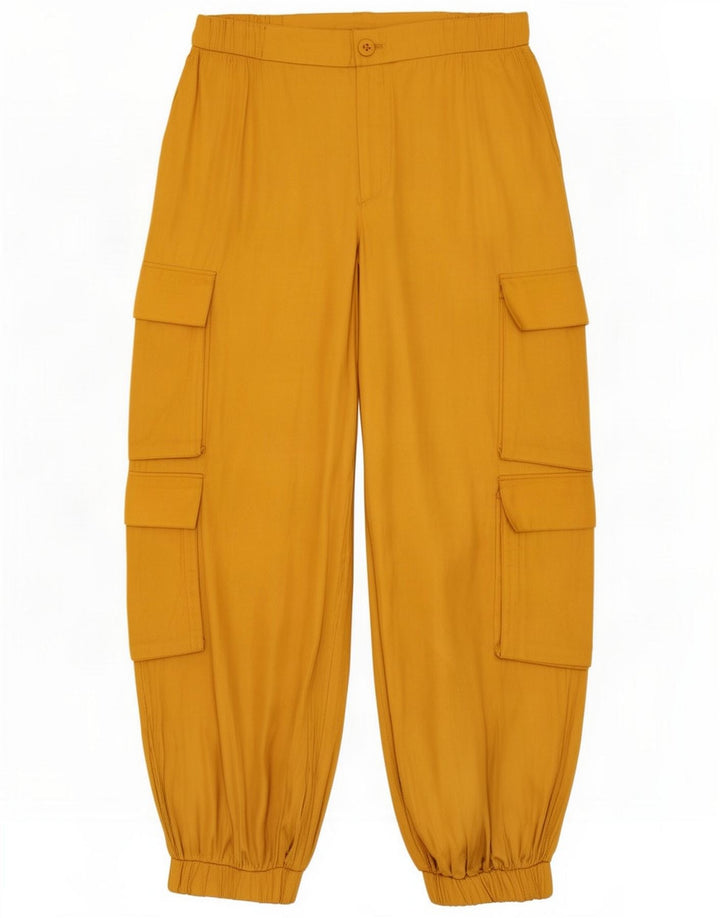 Zara Dame Crop Cargo Bukser Large W30 L23 Gul Polyester