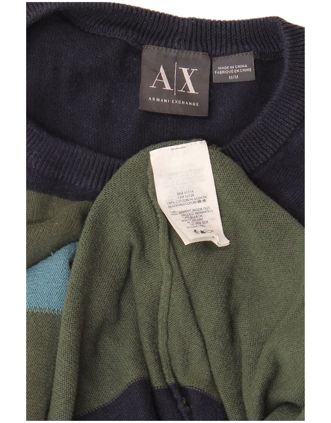 ARMANI EXCHANGE Herre Crew Neck Jumper Sweater Medium Navy Blue Colourblock