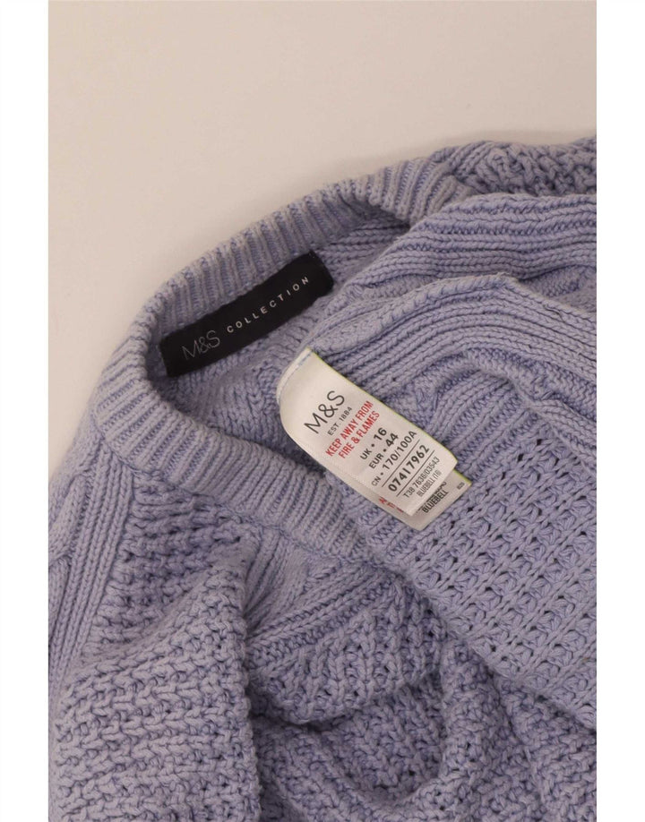 Marks & Spencer Dame Crop Crew Neck Jumper Sweater UK 16 Large Blue