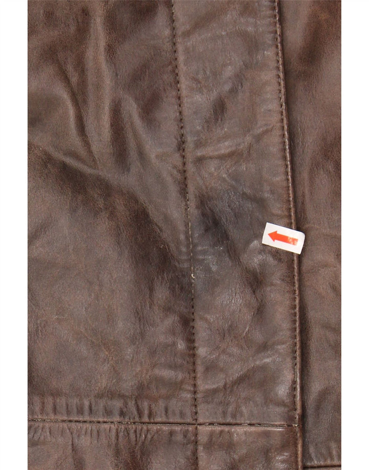 BENETTON Womens Leather Coat UK 16 Large Brown Leather