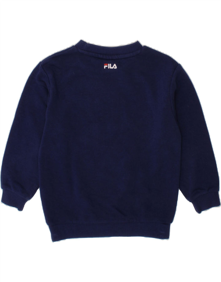 FILA Boys Graphic Sweatshirt Jumper 5-6 Years Navy Blue Vintage Fila and Second-Hand Fila from Messina Hembry 