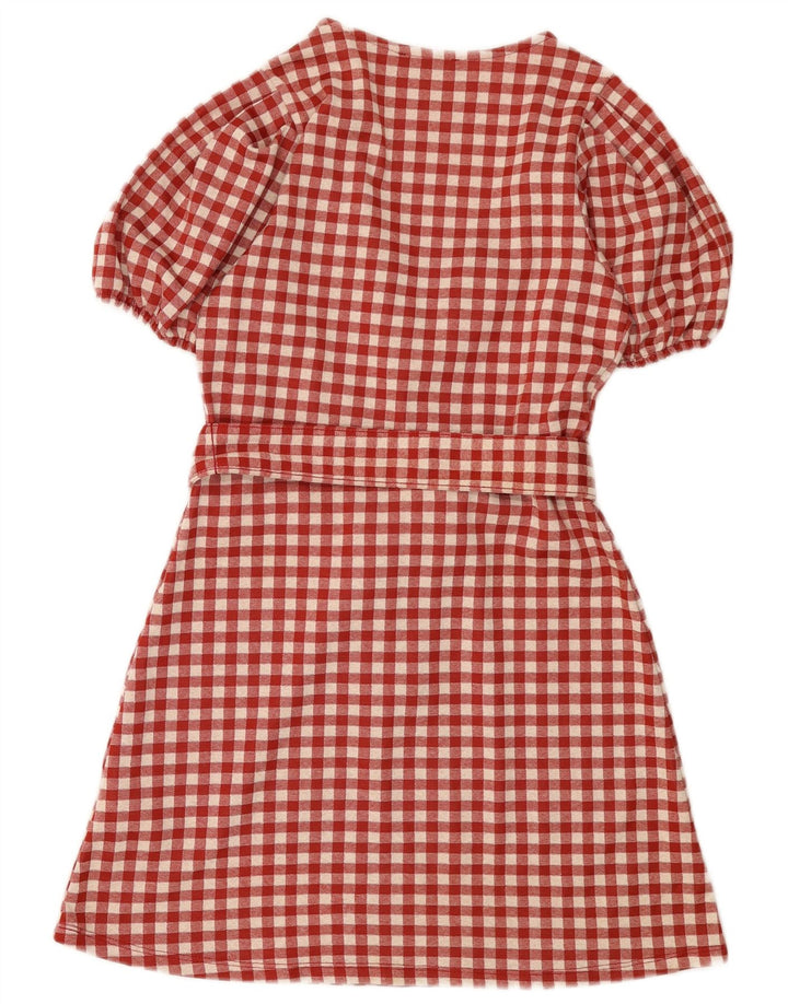 Zara Dame A-Line Kjole UK 8 Lille Rød Gingham Polyester