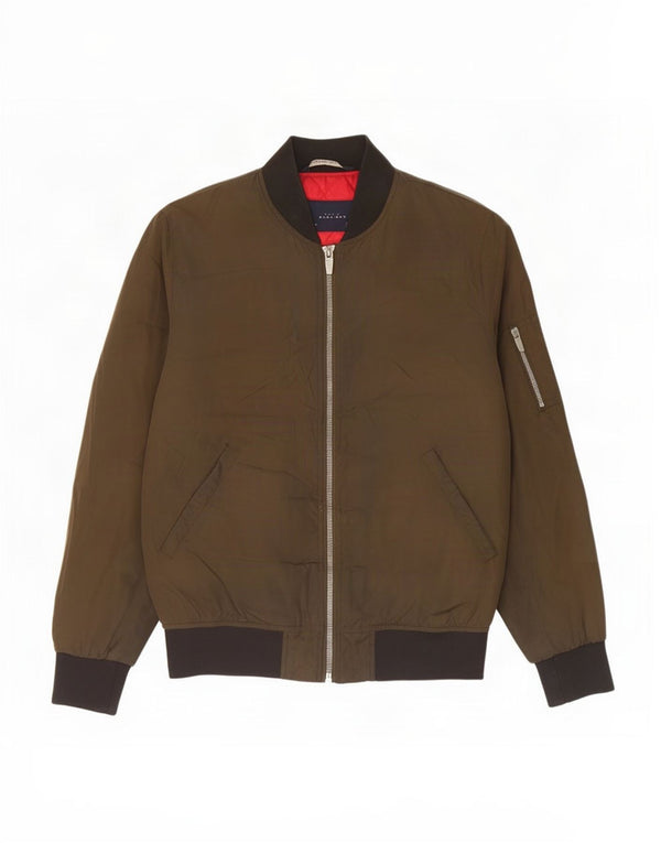 Zara Herre Bomber Jacket UK 40 Large Khaki Colourblock Polyester