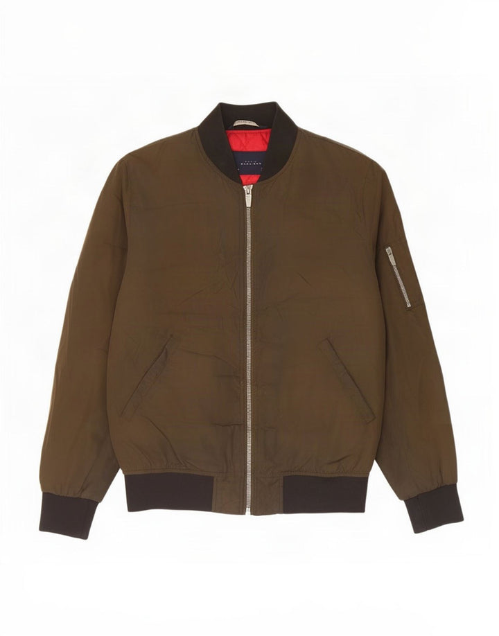 Zara Herre Bomber Jacket UK 40 Large Khaki Colourblock Polyester
