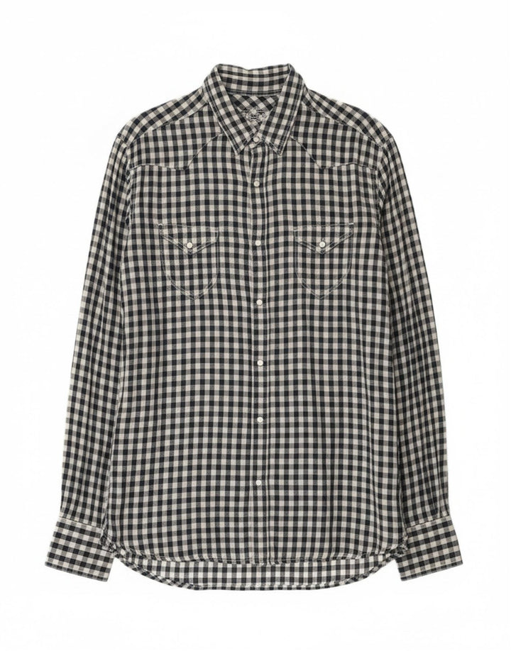 Stefanel herre vestlig skjorte stor marineblå Gingham bomuld