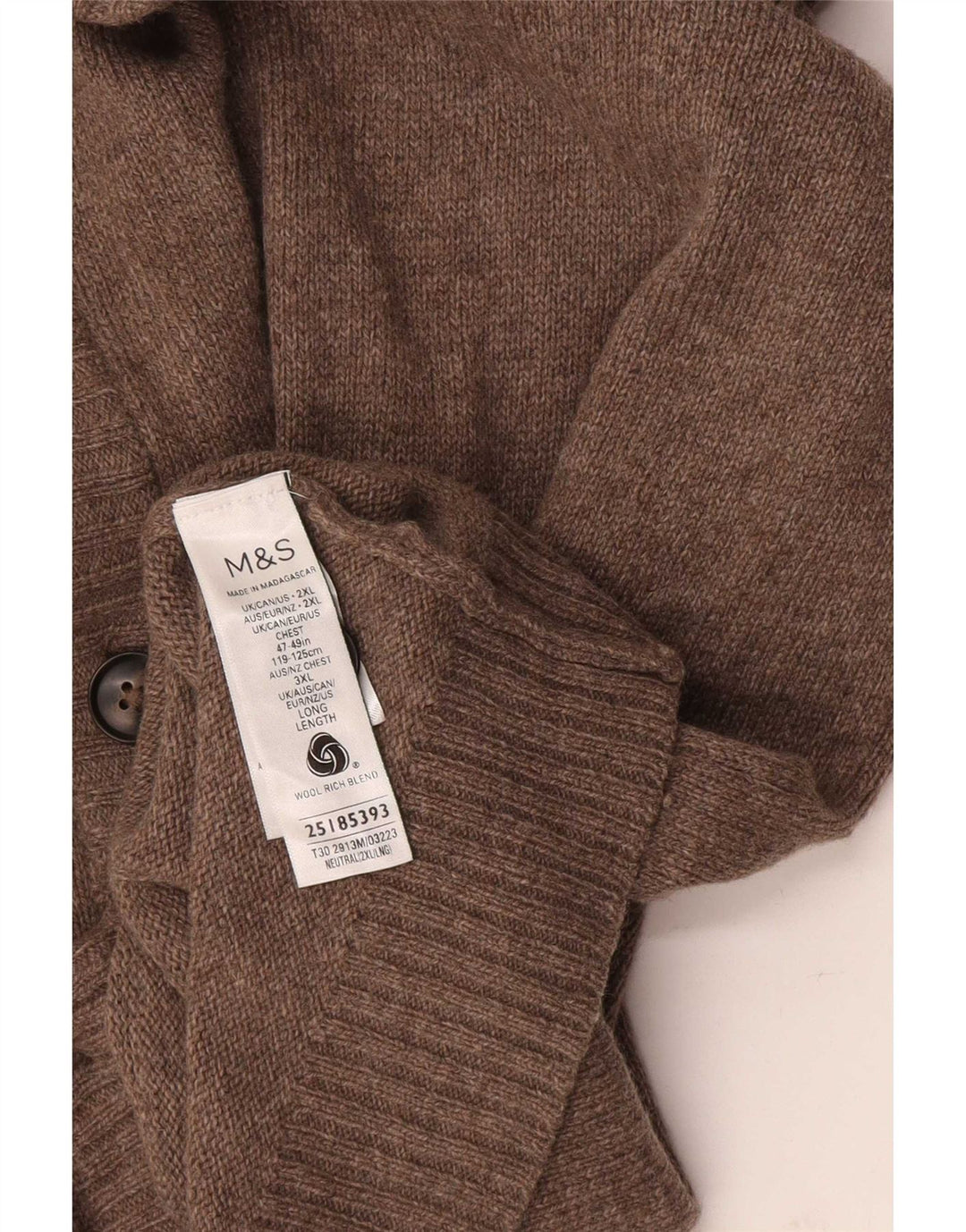 Marks & Spencer Herre Cardigan Sweater 2XL Brun Flecked Uld