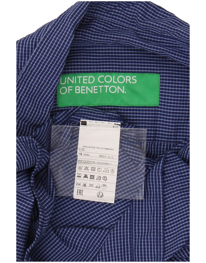 BENETTON Herreskjorte Stor blå ternet bomuld