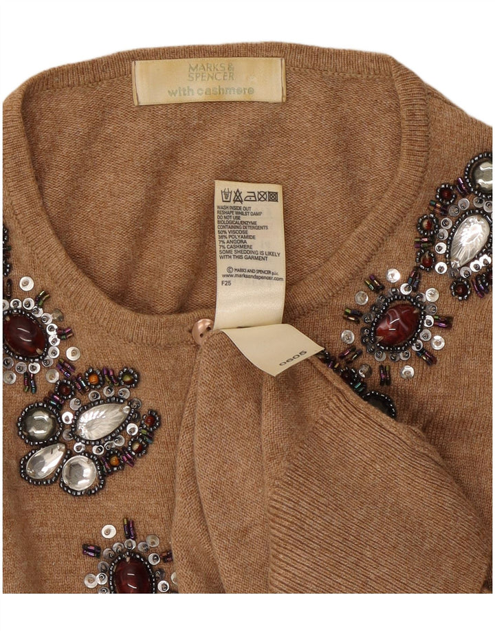 Marks & Spencer kvinders abstrakt mønster cardigan sweater UK 14 Medium Brown