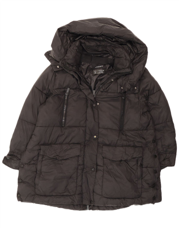 Zara Dame Hætte Polstret Jakke UK 14 Medium Sort Nylon