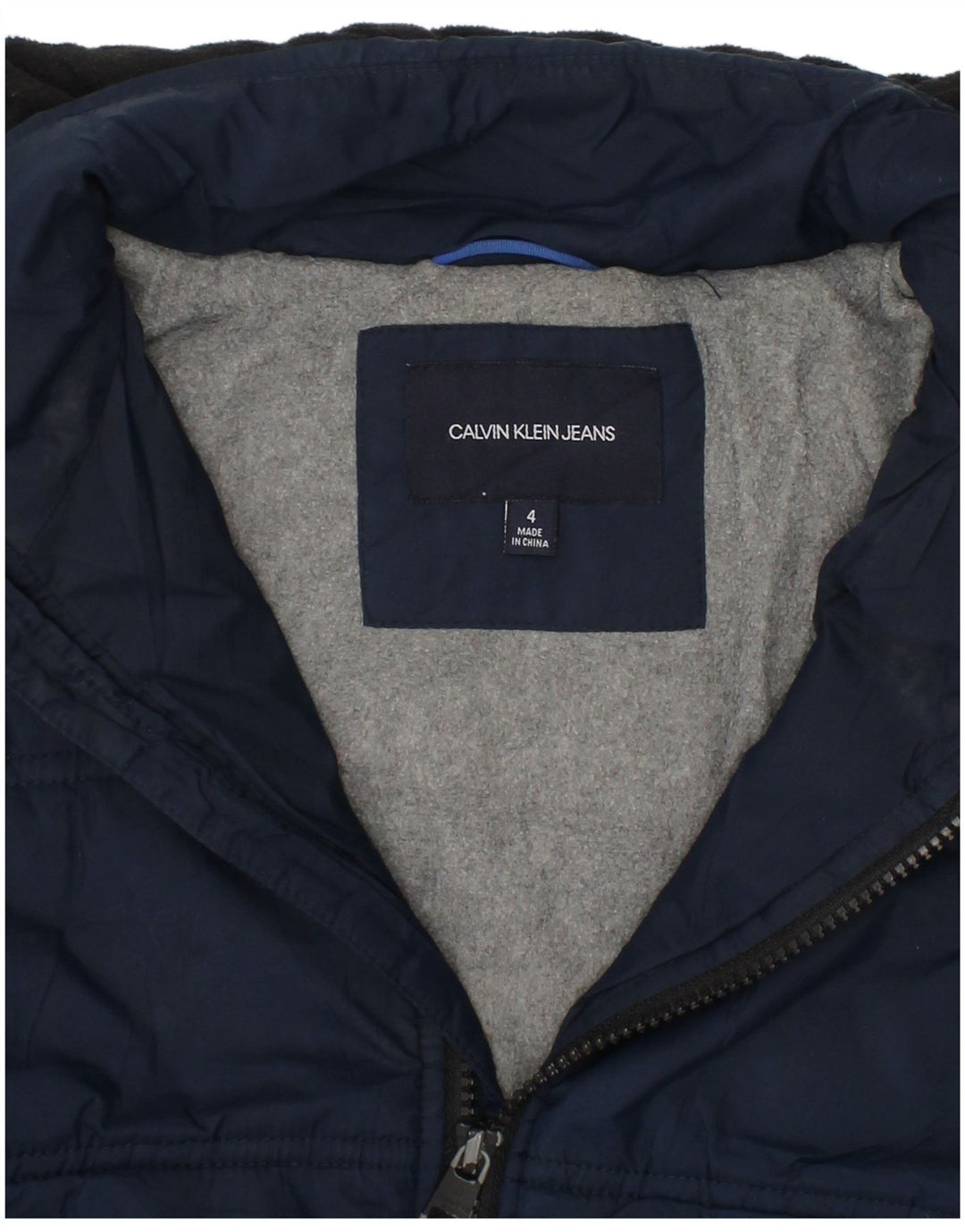 CALVIN KLEIN Grafisk polstret hættejakke til drenge 3-4 år marineblå