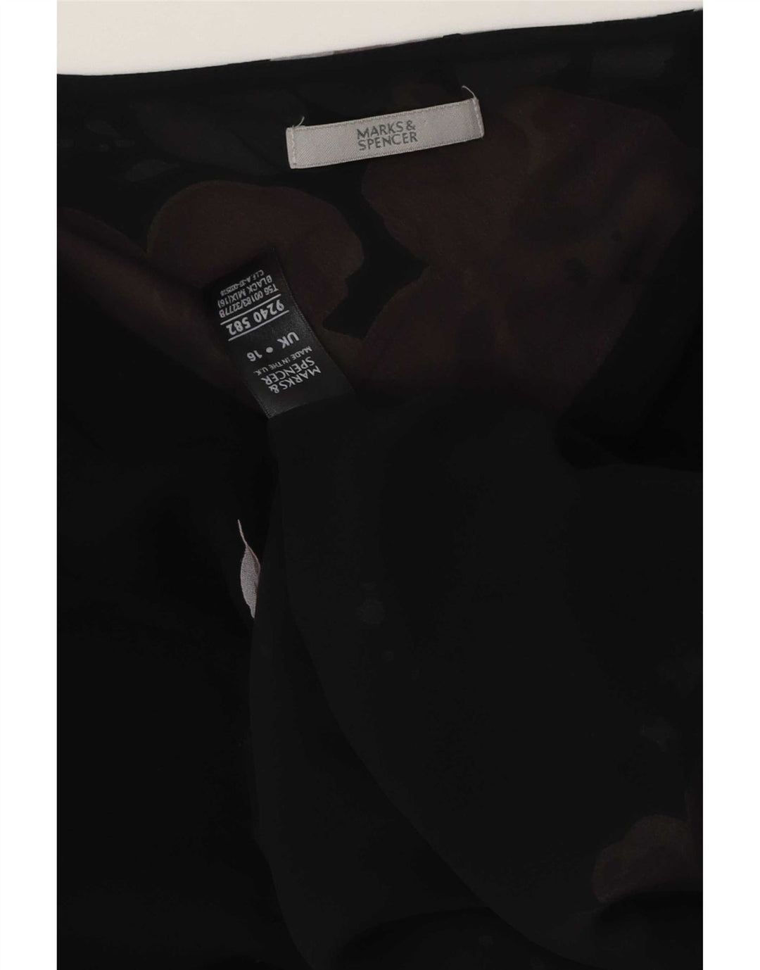 Marks & Spencer Damebluse Top UK 16 Large Black Floral Polyester