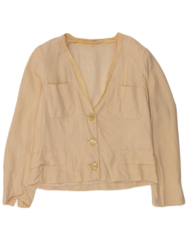 Vintage dame 3-knaps blazerjakke UK 14 Medium Beige Silke