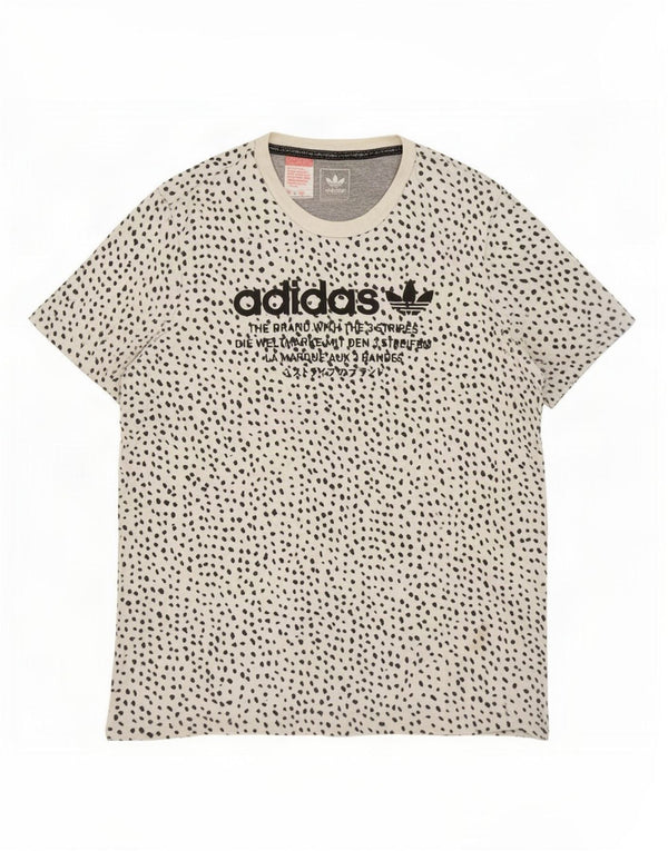 Adidas Dame Grafisk T-Shirt Top UK 14 Medium White Animal Print Bomuld