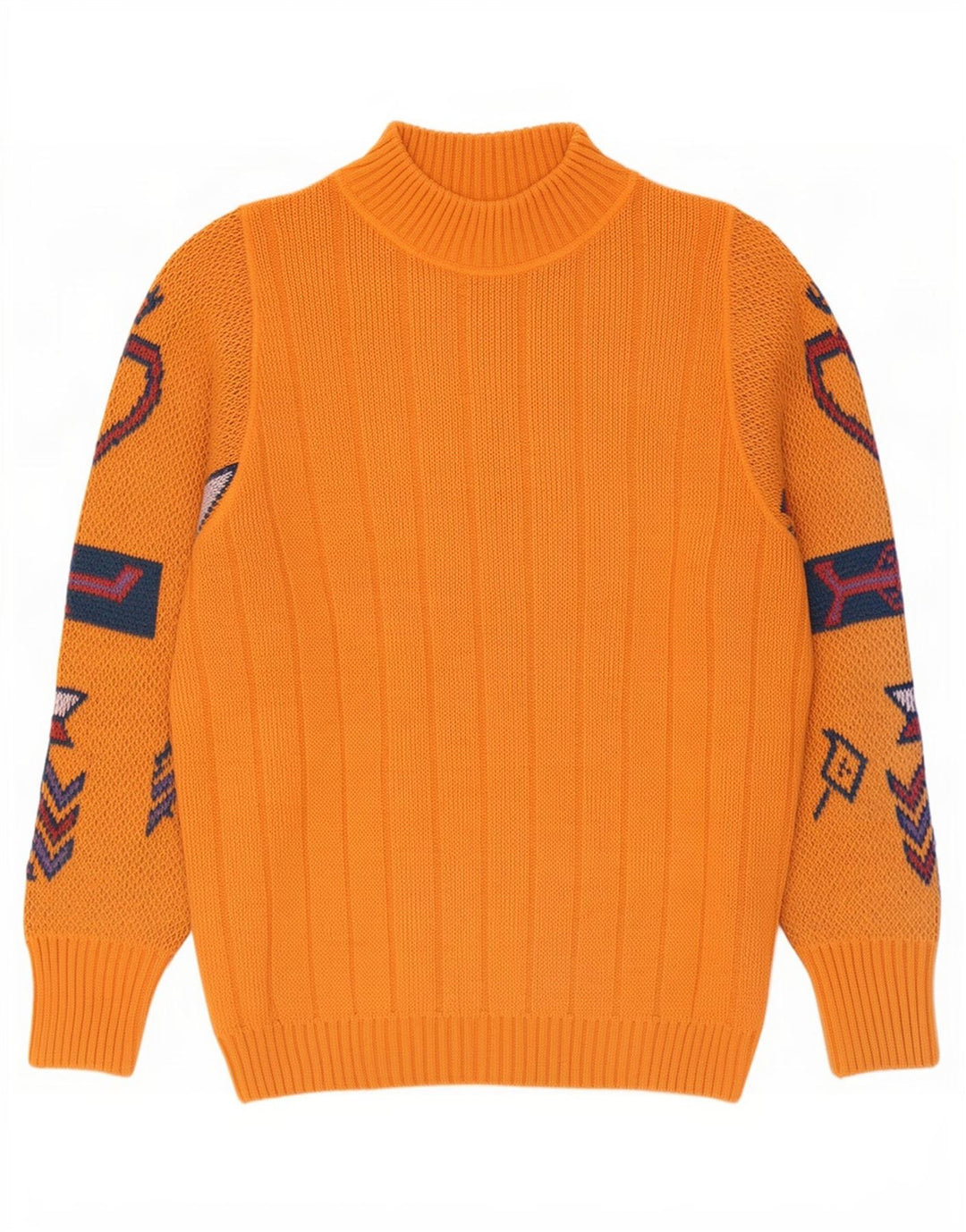 REDS Herre grafisk skildpaddehals sweater medium orange geometrisk uld