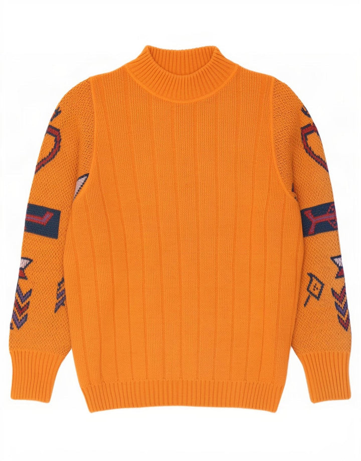 REDS Herre grafisk skildpaddehals sweater medium orange geometrisk uld