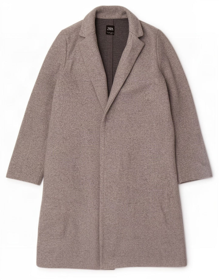 Zara Womens Open Overcoat UK 16 Large Grå Polyester