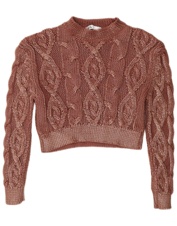 Zara Dame 3/4 ærmer Crop Rundhals sweater UK 10 Small Pink