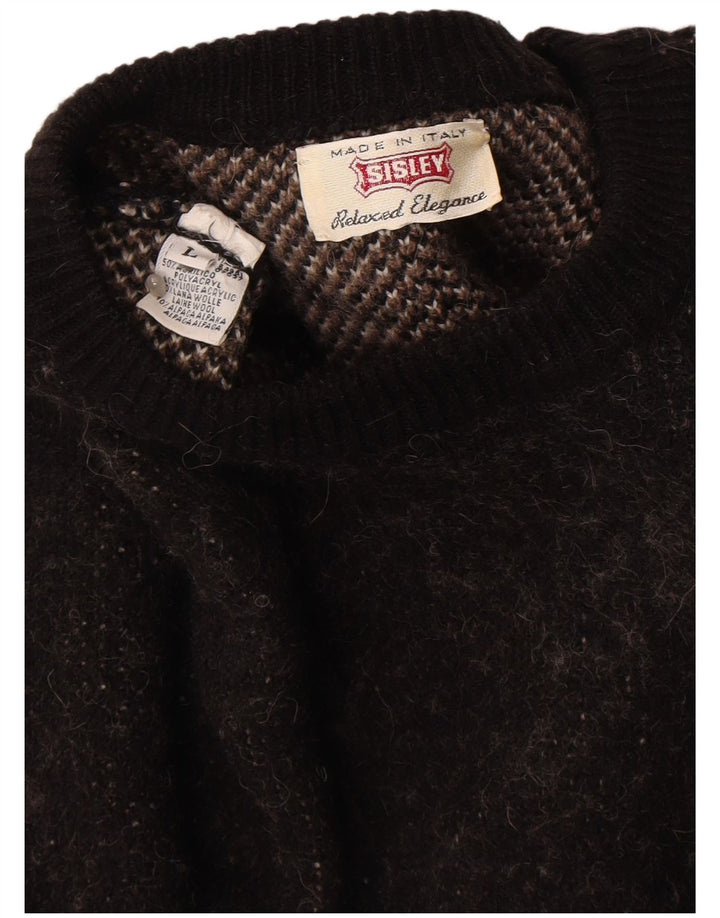 Sisley Herre grafisk rund hals sweater stor sort akryl