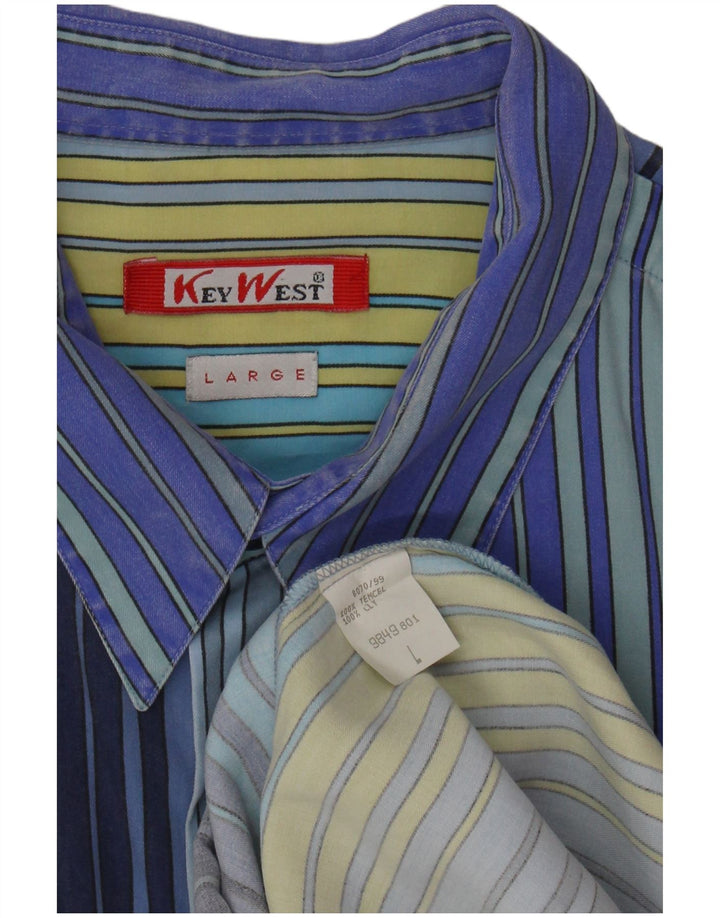 KEY WEST Mens Loose Fit Short Sleeve Shirt Large Multicoloured Striped