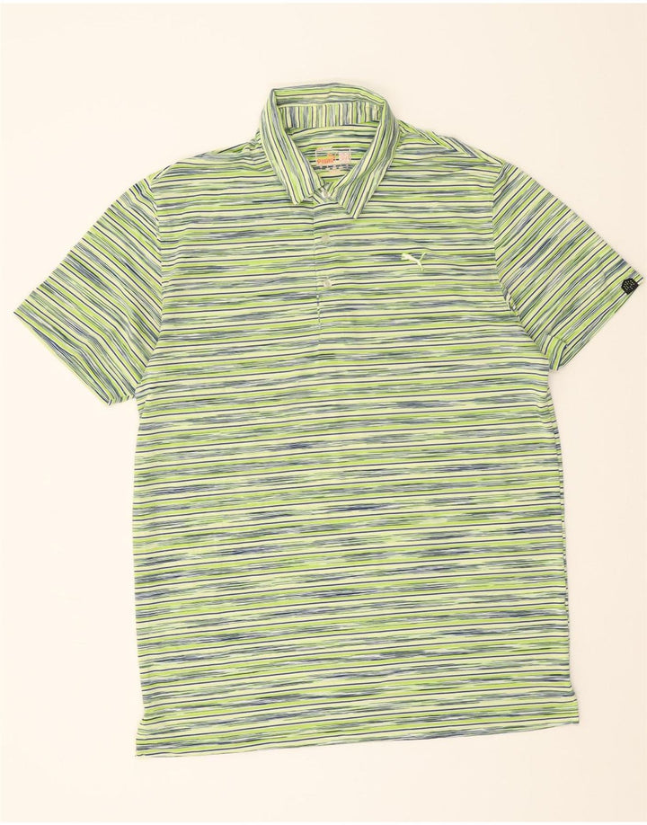 PUMA Mens Polo Shirt Large Green Striped Vintage Puma and Second-Hand Puma from Messina Hembry 