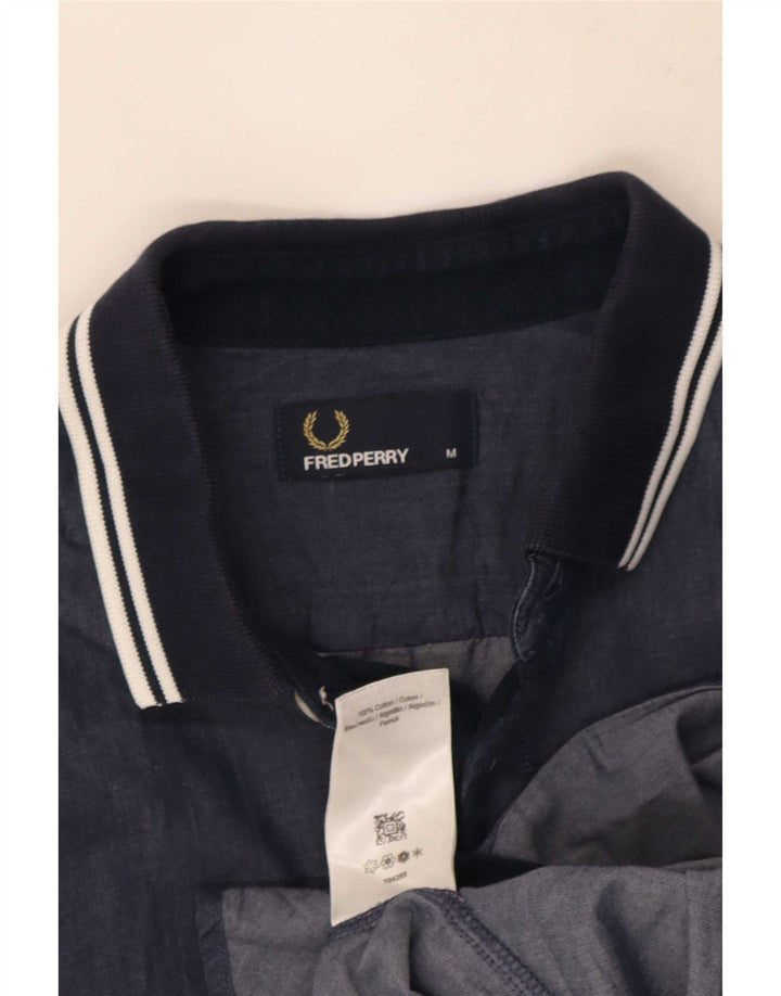 Fred Perry Herre kortærmet skjorte medium marineblå stribet bomuld
