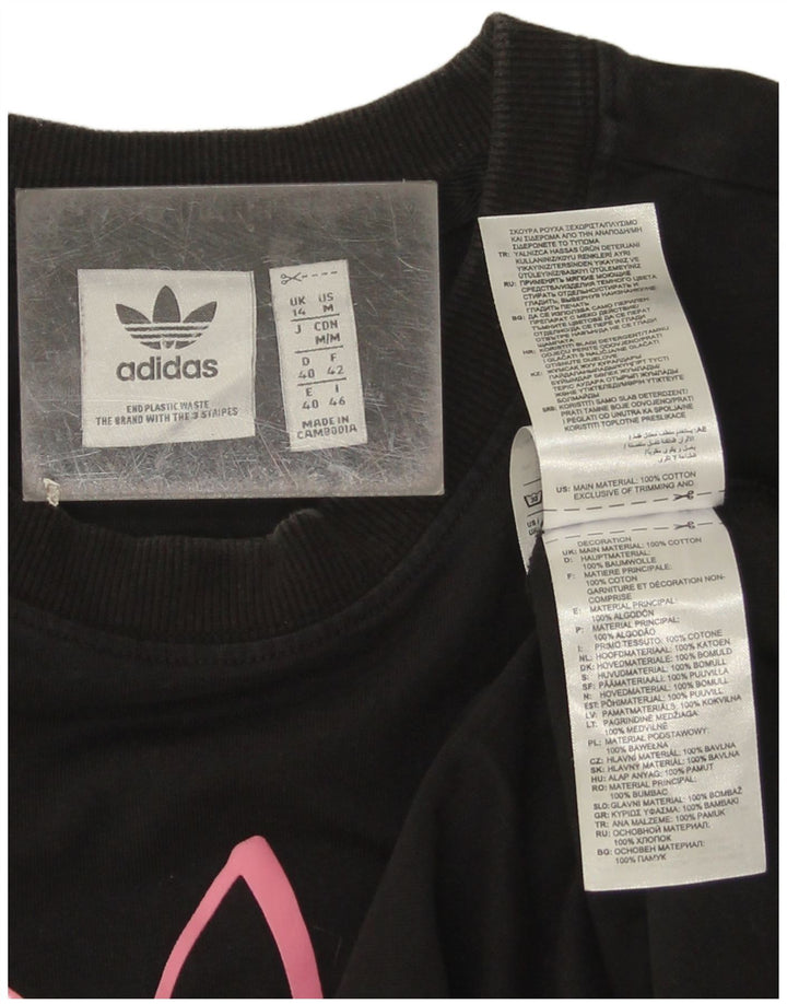 Adidas Dame Grafisk Top Langærmet UK 14 Medium Sort Bomuld