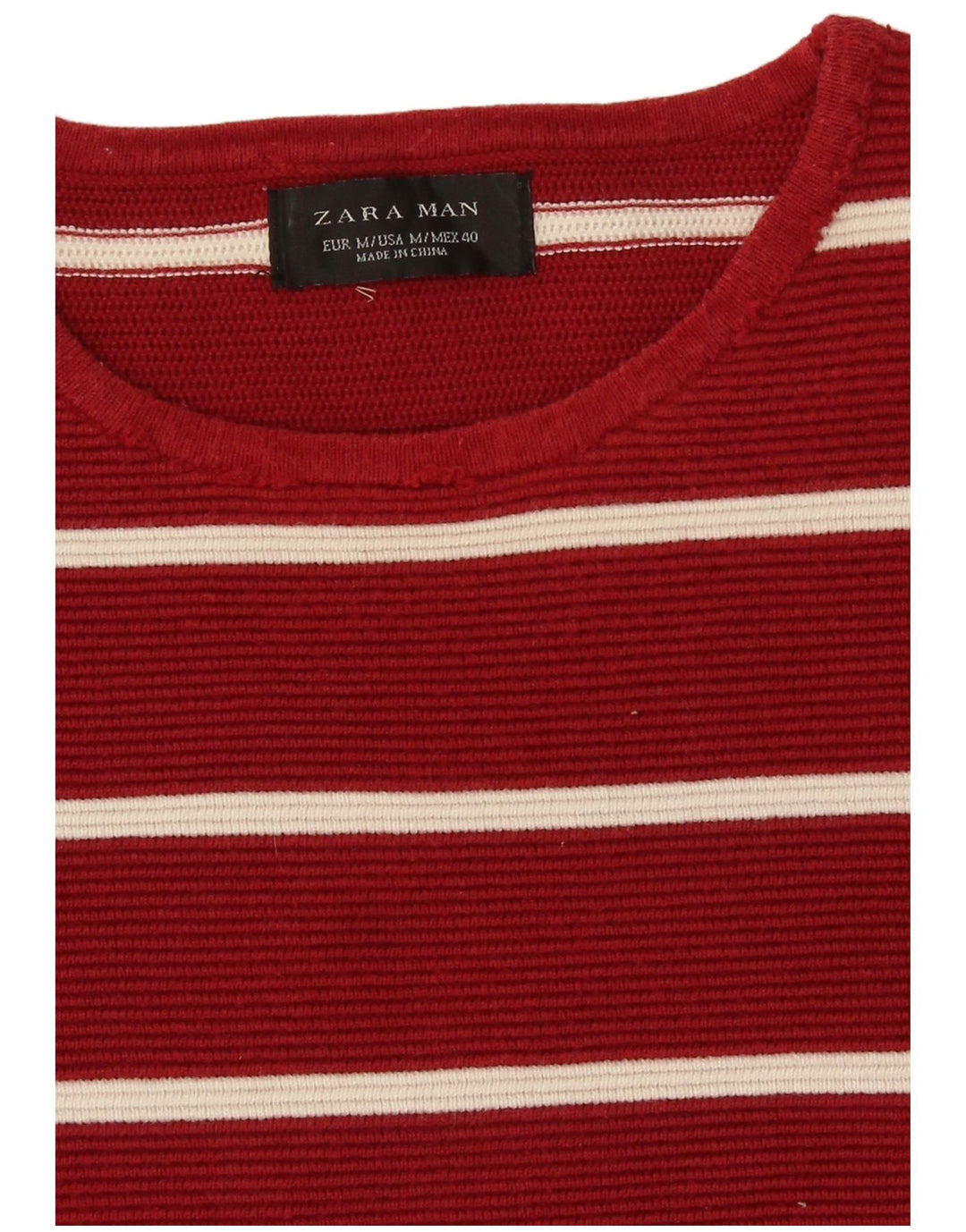 Zara Herre Crew Neck Jumper Sweater Medium Rød Stribet