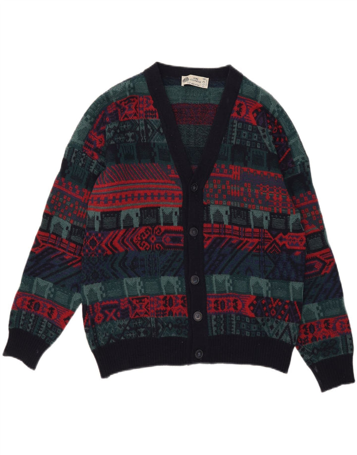 Vintage herre cardigan sweater IT 52 Stor flerfarvet geometrisk uld
