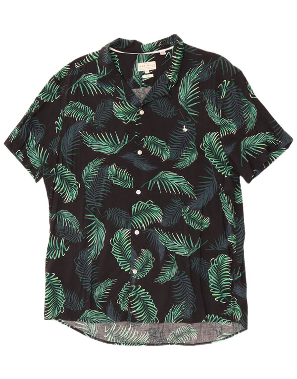 Jack Wills Kortærmet Slim Fit Skjorte til mænd XL Grøn Floral Hawaiian
