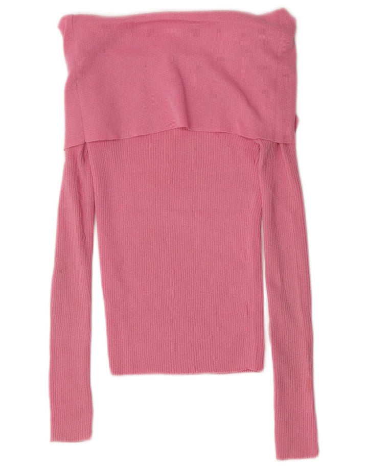 Zara langærmet afskårne skuldertop UK 12 Medium Pink Viscose
