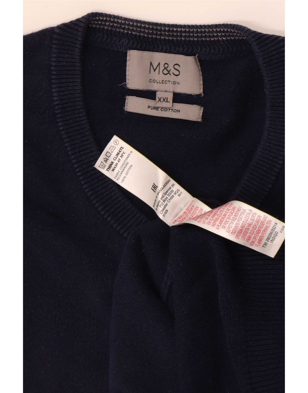 Marks & Spencer Herre V-hals sweater 2XL marineblå bomuld