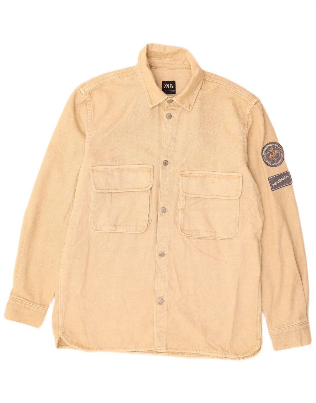 Zara Herre Relaxed Fit Denimskjorte Medium Beige Bomuld