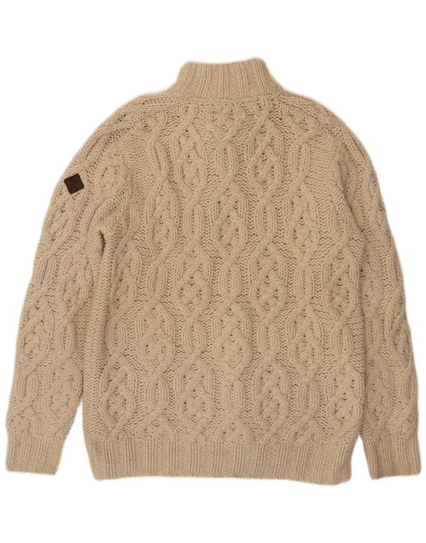 Timberland Herre Button Neck Jumper Sweater Large Off White Uld