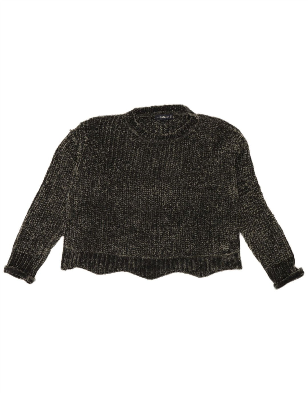 Zara Womens Crop Oversized Crew Neck sweater UK 10 Small Green