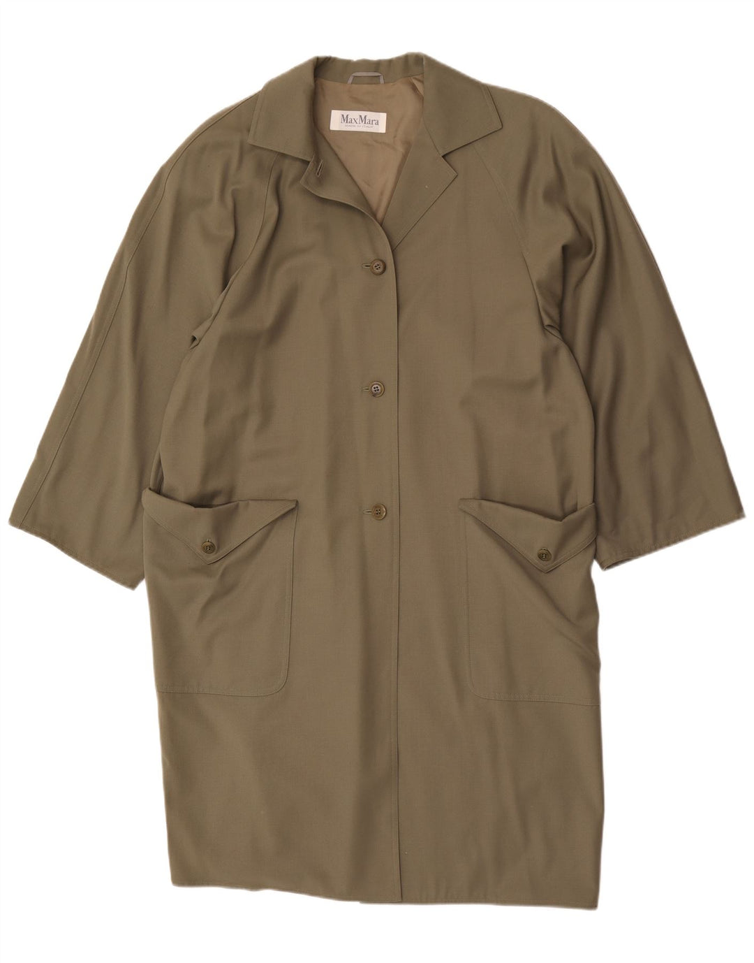 Max Mara Dame Oversized Overfrakke UK 14 Stor Khaki Wool