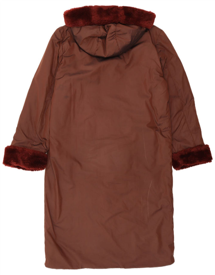 Trussardi Dame Hætte Overfrakke IT 46 Large Burgundy Polyester