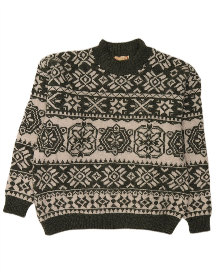 Bromley Herre Turtle Neck Jumper Sweater Large Green Fair Isle