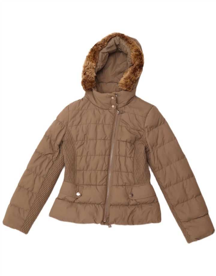 KAREN MILLEN Polstret hættejakke til kvinder UK 12 Medium Beige Polyamid