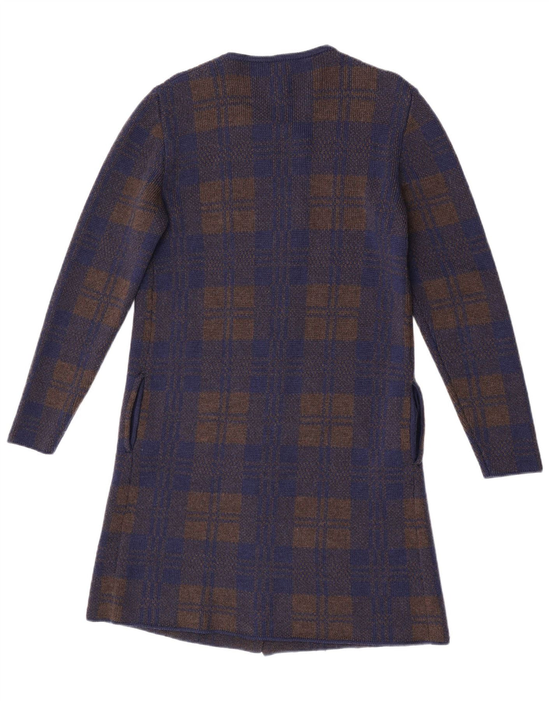 Vintage Dame Longline Cardigan Sweater UK 14 Medium Navy Blue Check