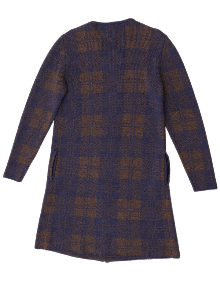 Vintage Dame Longline Cardigan Sweater UK 14 Medium Navy Blue Check